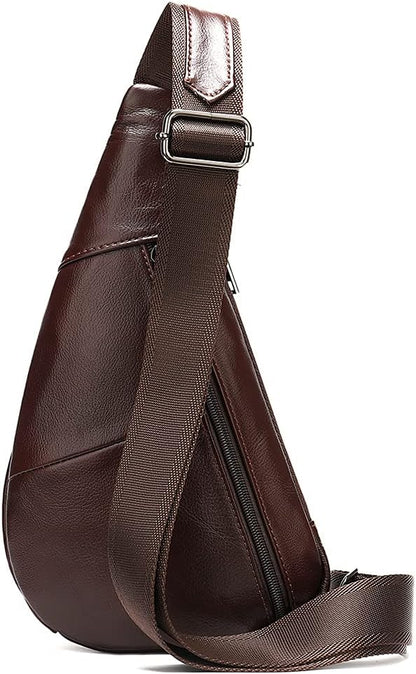 Leather Crossbody Sling Bag for Men Women Single Shoulder Chest Pack Backpack Outdoor Travel Camping Casual Daypack, Coffee