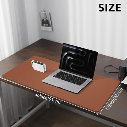 Desk Pad PU Leather Large Mouse Pad Laptop Computer Desk Mat Table Blotter Desktop Waterproof Non-Slip Protector for Office and Home (Maroon, 90x43cm)