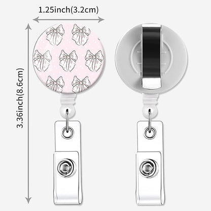 2 Pack Badge Reels Holder Retractable with ID Clip for Nurse Name Tag Card Nursing for Doctor Teacher Student Employee Office Medical Work (Coquette Pink Bow)