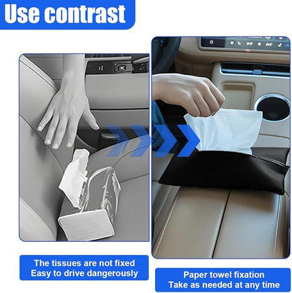 YoRise Car Tissue Holder, PU Leather Car Napkin Holder with Adjustable Strap, Center Console Tissues Box Cover, Sun Visor Organizer Keep Auto Tidy, Vehicle Headrest Storage Accessories (Black)