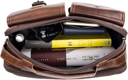 Hebetag Small Leather Sling Shoulder Bag Messenger Pack for Men Women Outdoor Travel Business
