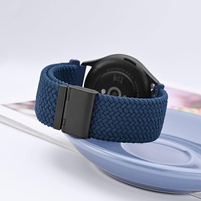 WOCCI 20mm Braided Nylon Watch Band for Men and Women, Quick Release, Black Stainless Steel Buckle (Blue)