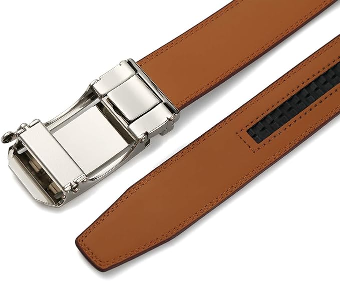 Lingli Men's Belt,Ratchet Dress Belt with Automatic Buckle Brown/Black-Trim to Fit-35mm wide