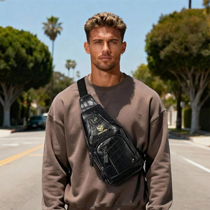 Sling Bag for Men Genuine Leather Chest Bag Crossbody Backpack Travel Hiking Outdoor Sports