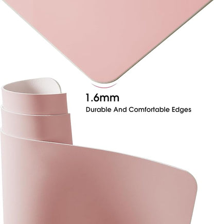 Leather Desk Pad Protector 31.5×15.7 inch Dual-Sided Vanity Mat Non-Slip Large Gaming Mouse Pad Waterproof Desk Writing Pad Desk Blotter Laptop and Keyboard Mat for Office and Home(Pink)