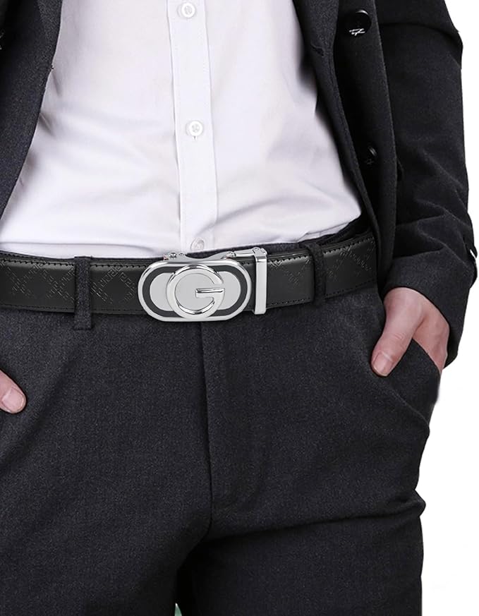 Aurolran Men&Womens Leather Dress Belt Business Automatic Buckle Belt Color-Black Silver Gold