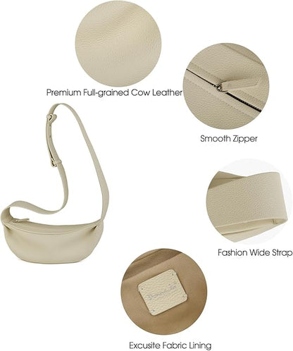 DONNAIN Genuine Leather Sling Bags Crossbody Women, Minimalist Style Casual Chest Bags with Wide Strap