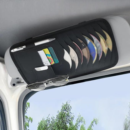 Car Sun Visor Pocket Organizer, Car CD or DVD Holder Storage Case, Multi-Pocket Visor Organizer Storage Pouch, Glasses Clip Storage Bag, Auto Interior Accessories Pocket Organizer (Black)