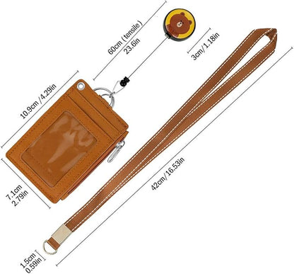 【2025 Latest】Cute Badge Holder Retractable Lanyard Reel Clip with Heavy Duty Carabiner, 1 Clear ID Window, and 4 Card Slots in 2 Sided for Students Teens Boys Girls Women (01 Brown Bear)