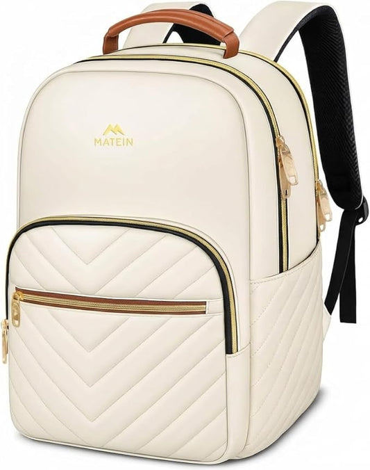 MATEIN Backpack for High School Girls, Large Capacity 17 Inch Laptop Backpack with Multiple Pockets, Water Resistant College Work Bag, Lightweight Daypack for Travel, Beige