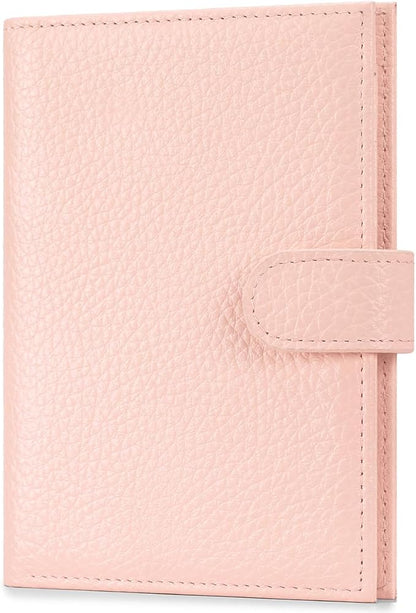 Passport Holder for Travel Women RFID Blocking Genuine Leather Passport Wallet with Card Slots, Zipper Coins Pocket, Cash Holder, Pink