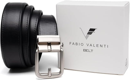Fabio Valenti Men's Genuine Leather Ratchet Dress Belt with Automatic Buckle, Adjustiable Sizes, Handmade, All leather Strap