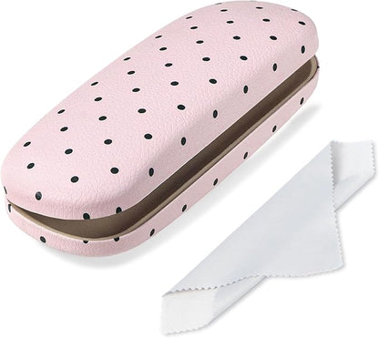 Glasses Case Hard, Cute Sunglasses Case for Women Leather Protective Case for Eyeglass with Cleaning Cloth