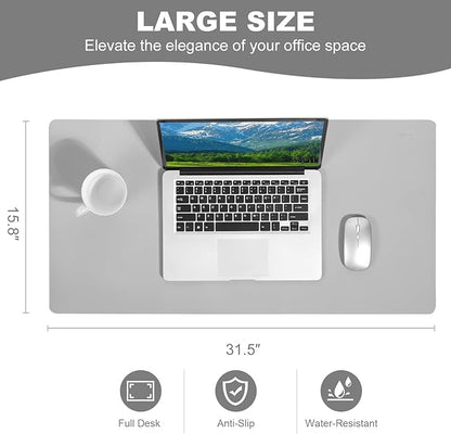 Leather Desk Mat Mouse Pad Large Non-Slip Surface Office Home Desk Accessories Supplies Decor for Keyboard Computer Laptop Writing Table Protector (Light Gray)