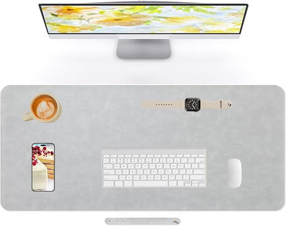 Desk Pad Soft PU Leather Extra Large Mouse Pad Laptop Computer Desk Mat Table Blotter Flat Smooth Waterproof Non-Slip Desktop Protector Writing Pad for Office and Home (Light Grey, 120x43cm)
