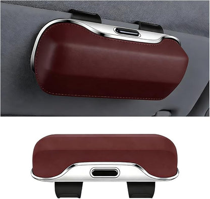 zipelo Sunglasses Holder for Car Sun Visor, Protective Automotive Eyeglasses Storage Case Hanger, Soft Vehicle Interior Glasses Organizer Box Accessories, Universal Fit (Coffee)