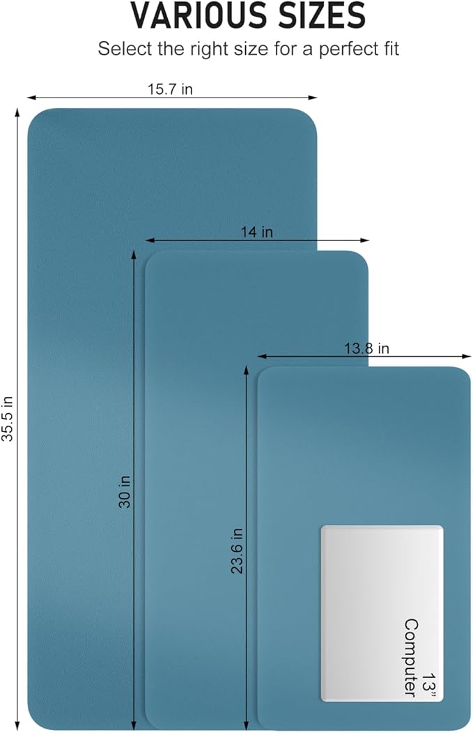 Desk Pad, 35.5" x 17" PU Leather Non-Slip Desk Mat Large Mouse Pad for Desktop, Waterproof Laptop Computer Writing Mat for Office, Home, Work, Gaming, Dark Blue