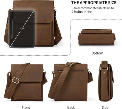 Augus Leather Messenger Crossbody Shoulder Bag for Men Work Business Casual Adjustable straps With YKK Metal Zipper