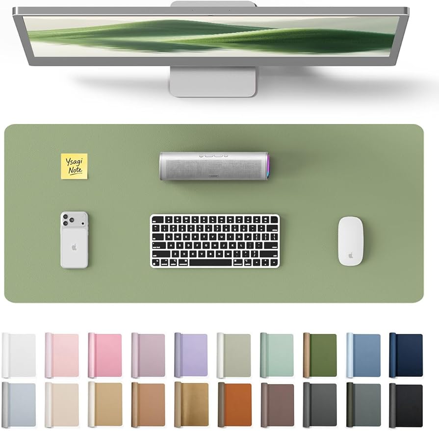 YSAGi Leather Desk Pad Protector, Office Desk Mat, Large Mouse Pad, Non-Slip PU Leather Desk Blotter, Laptop Desk Pad, Waterproof Desk Writing Pad for Office and Home (Bamboo Green, 23.6" x 13.8")