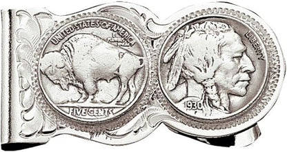 Montana Silversmiths Made in the USA Western Lifestyle Money Clip (Buffalo Indian Nickel Scalloped)