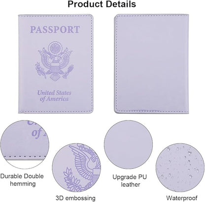 Passport Holder, Passport Cover, Passport Holder for Women, 2 Pack Travel Passport Wallet, Leather Passport Case, Passport Protector International Travel Must Haves, Light Purple+Lake Blue
