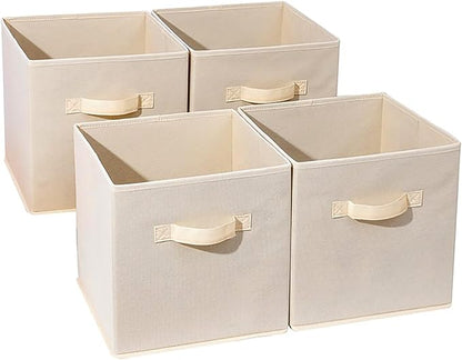 Basics Fabric Clothing Storage Bins - 10.6" x 10.6" x 11" - Collapsible Storage Cubes Organizer with Handles, Linen Foldable Storage Baskets Cloth Box Containers, Closet Organizers