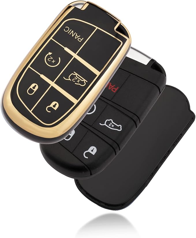 XIYANG TRADE for Jeep Key Fob Cover with Keychain, Soft TPU Key Case Shell Full Protection Suitable for Jeep Grand Cherokee Renegade Compass Durango Charger Dodge Challenger (Black)