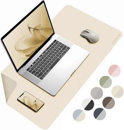 Leather Desk Pad Protector 31.5x15.7inch Vanity Mat Non-Slip Large Gaming Mouse Pad Waterproof Desk Writing Pad Desk Blotter Laptop and Keyboard Mat for Office and Home(Apricot)