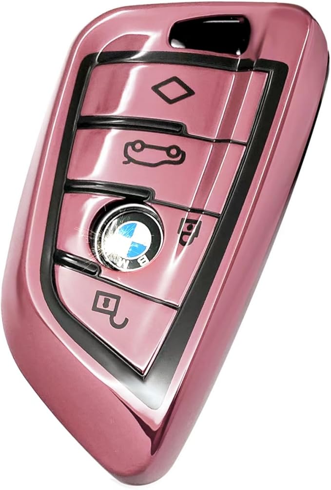 Creativity Suitable for BMW key fob Cover. Advanced soft TPU key box is compatible with F30 F45 F55 G20 G30 X1 X3 X4 X5 X6 X7 3 5 6 7 8 M5 M6 GT series smart key (Type B Pink single Key Case)