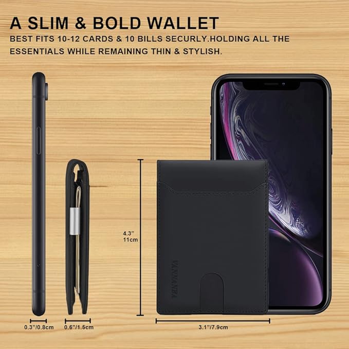 VANNANBA Retro Wallet for Men Bifold Credit Card Holder,RFID Blocking Front Pocket Wallets for Men Teen Boys with Gift Box(Black)