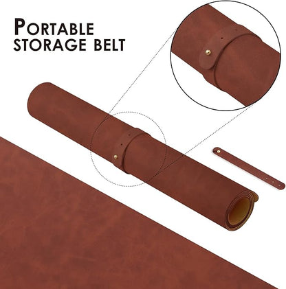 Distressed Leather Desk Mat - Non-Slip PU Desk Pad for Office and Home - Desk Organization and Accessories - Ideal for Large Mouse Pad and Desk Mats on Top of Desks(Mahogany,31.5"x 15.7")