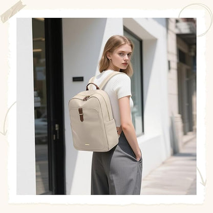 Laptop Backpack for Women,Casual Work Business Backpacks Purse Carry on Travel Backpack,14 Inch,Apricot