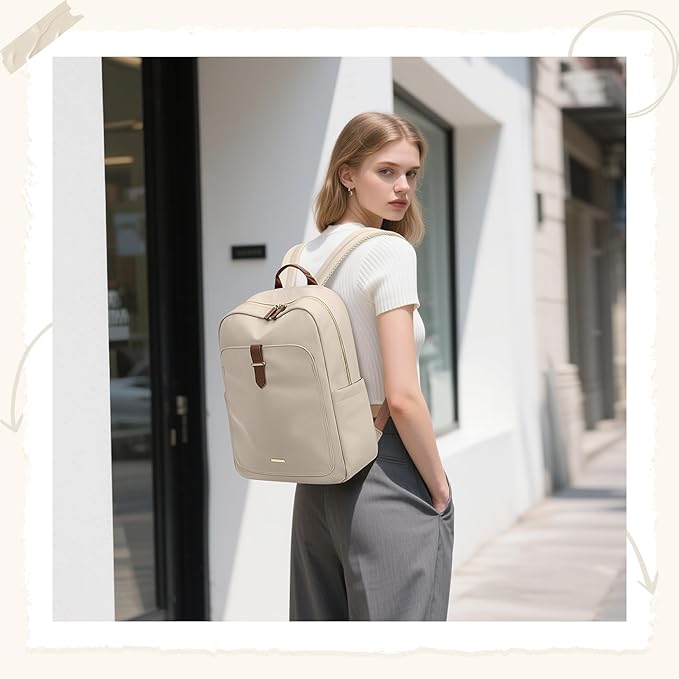 Laptop Backpack for Women,Casual Work Business Backpacks Purse Carry on Travel Backpack,15.6 Inch,Apricot