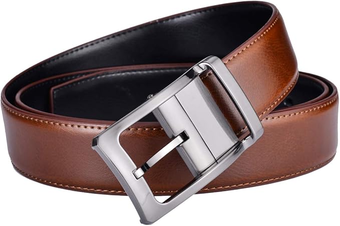 Belts for Men Reversible Leather 1.25” Waist Strap Fashion Dress Buckle Beltox