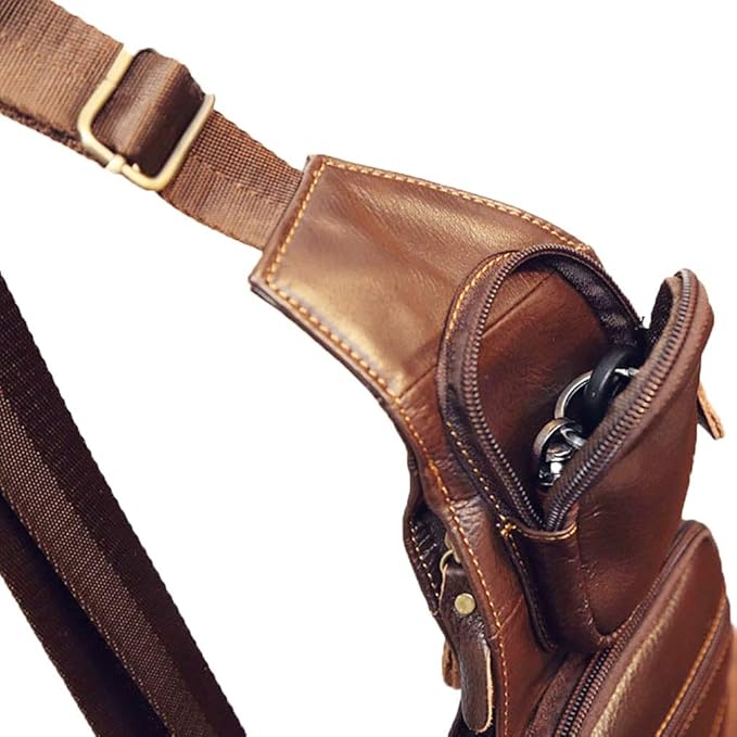 Leather Sling Bag Backpack for Men Women Crossbody Shoulder Chest Day Pack Outdoor Travel Camping Tactical Daypack