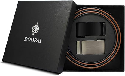 DOOPAI Men's 2 Pack Ratchet Dress Belt - Adjustable 1 3/8" Genuine Leather, Size Length Can Be Cut, With Gift Box