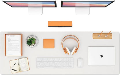 K KNODEL Large Office Leather Desk Mat, Mouse and Keyboard Pad, Computer and Laptop Mat, Desktop Protector and Cover, Writing Pad and Blotter (47.2"x17", White)