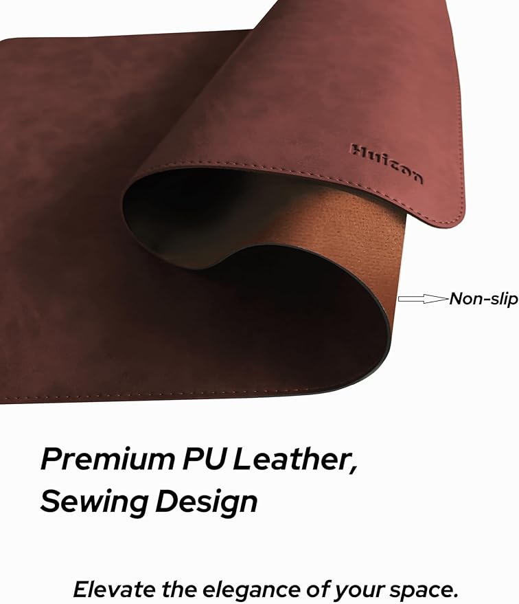 Leather Desk Mat, 31.5"x15.7" Non-Slip PU Leather Desk Pad, Thick Desk Blotter with Stitched Edge, Retro Large Mouse Pad, Laptop Pad for Office & Home Use (Brown)