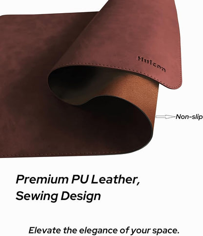 Leather Desk Mat, 31.5"x15.7" Non-Slip PU Leather Desk Pad, Thick Desk Blotter with Stitched Edge, Retro Large Mouse Pad, Laptop Pad for Office & Home Use (Brown)