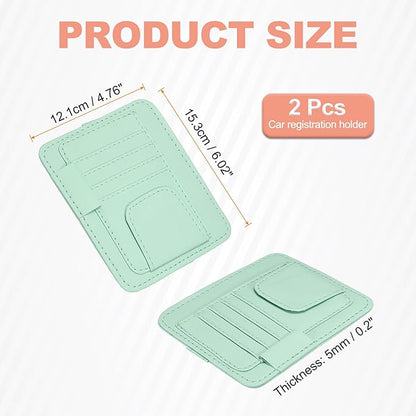 HARFINGTON 2Pcs Car Sun Visor Organizer 6.02" x 4.76" Leather Multi-Pocket Visor Card Sleeve Pocket Car Truck SUV Interior Storage Pouch for Driving License Credit Card Bill Sunglasses, Blue