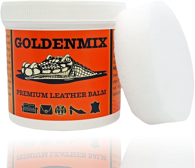 GOLDENMIX Beeswax Leather Care Balm - Protector, Conditioner, Polish, Cleaner, and Waterproofing Cream for Shoes, Boots, Car Interior, Purses, Saddle, Furniture, Bags, Upholstery & Jackets