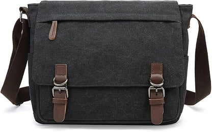 Sechunk Canvas Vintage Messenger Bag Shoulder bag Leather Large Travel Crossbody bags for men women 15inch Laptop