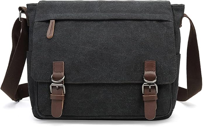 Sechunk Canvas Vintage Messenger Bag Shoulder bag Leather Large Travel Crossbody bags for men women 15inch Laptop