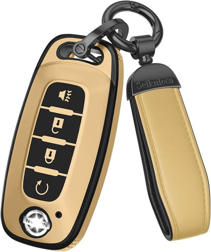 For Nissan Key Fob Cover Accessories- Matte TPU Key Fob Cover with Leather Keychain for 2023 2024 2025 2026 Rogue Pathfinder Versa 2025 2026 Sentra Patrol Armada Smart and More