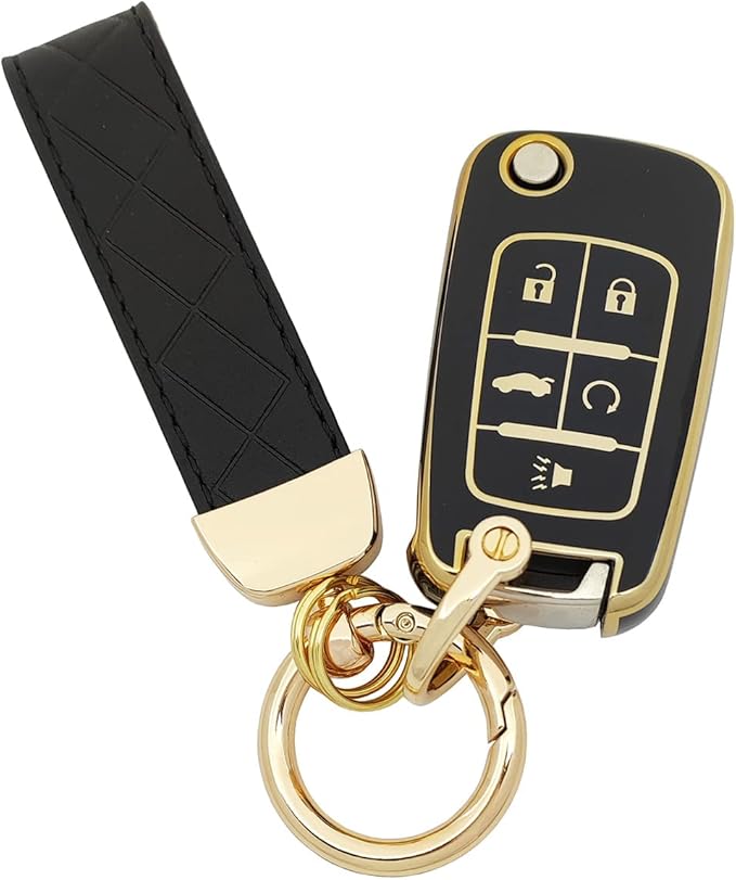 TPU Protective Key Fob Cover Case Compatible with 2010-2019 Chevy Equinox,2011-2016 Cruze Malibu Camaro Trax Impala Sonic Buick Lacrosse Regal Verano Trunk GMC Keyless Entry Key Fob (Black)
