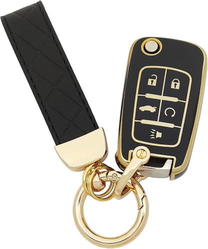 TPU Protective Key Fob Cover Case Compatible with 2010-2019 Chevy Equinox,2011-2016 Cruze Malibu Camaro Trax Impala Sonic Buick Lacrosse Regal Verano Trunk GMC Keyless Entry Key Fob (Black)