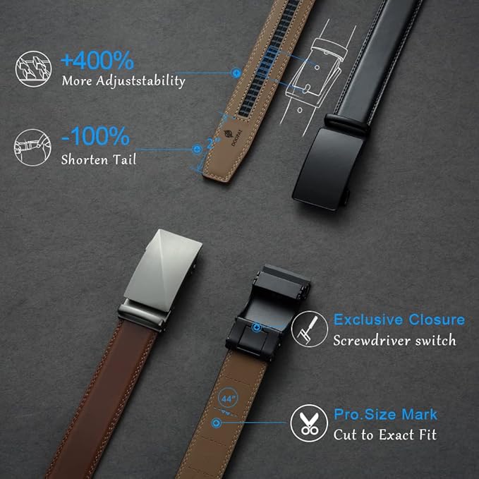 DOOPAI Belt Men, Ratchet Dress Adjustable 1 3/8" Sliding Leather Designer, Size Length Can be Cut, with Gift Box