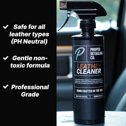 PROPER DETAILING CO. Car Leather Cleaner and Conditioner, Clean and Protect for long lasting leather, 9 Piece Deluxe Leather Care kit for professional results, leather car cleaner, conditioner leather