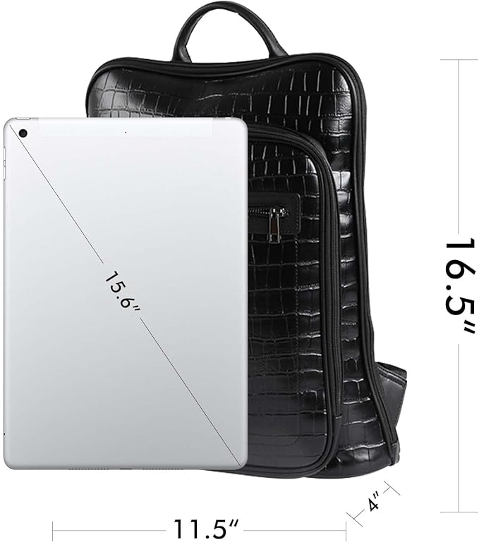 Leather Laptop Backpack, Women and Men Backpack Travel Business Work College Water Resistant Anti Theft Daypack Large fits for 15.6 inch Notebook Computer bag, Black…