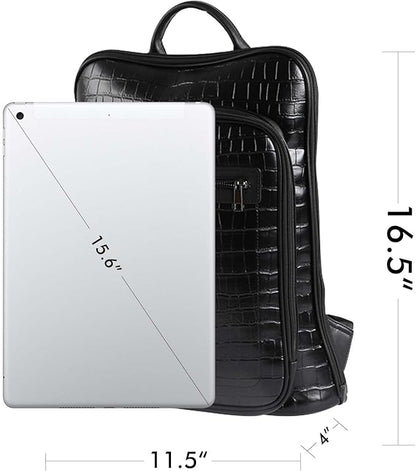 Leather Laptop Backpack, Women and Men Backpack Travel Business Work College Water Resistant Anti Theft Daypack Large fits for 15.6 inch Notebook Computer bag, Black…